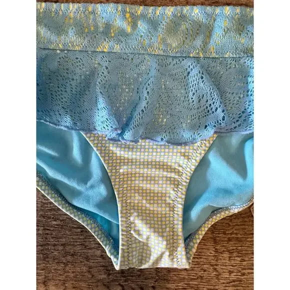 Gottex Lace Ruffle XL Bikini Bottoms Y2K Baby Blue Gingham,Cottagecore Swim, NEW - Picture 3 of 6